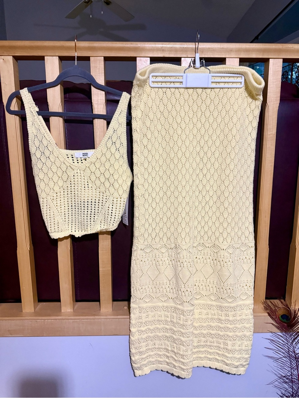 Madden NYC Cream Yellow Crochet Co-ord Set (Tank + Midi Skirt) ✨